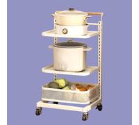4-Tier Rolling Metal Storage Cart - Foldable Kitchen Trolley with 3 Shelves Drawer & Microwave Stand White - Ideal for nizing Pots & Pans Space-Saving Design