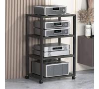4-Tier Rolling Stereo Stand for Small Spaces - Modern Black Media Storage Cabinet for DVD Player & AV Components - Stylish Entertainment Center for Living Room