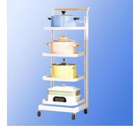 4-Tier Rolling Storage Cart for Laundry Kitchen Utility Shelf Foldable nizer with Wheels White - Versatile 4 x 4 Board Design for Easy Mobility and Space-Saving.