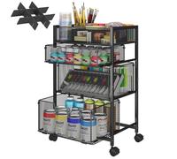 4-Tier Rolling Utility Cart with 3 Drawers, Craft Organizer and Storage with DIY Divider, Art-Craft Supplies with Caster Wheels, Multi-Functional Storage For Classroom, Office, Paints, Artifacts