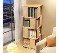 4-Tier Rotating Bookcase, Corner Bookshelf Organizer, Solid Wood Storage Tower for Living Room, Bedroom, Study, Home Decor, 360° Rotation, Multi-Purpose Design