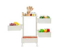 4-Tier Rotating Kitchen Storage Rack, Movable Metal Storage Tower Basket Shelves Organizer with Wheels and Mesh Structure, Bathroom Kitchen Storage Cart