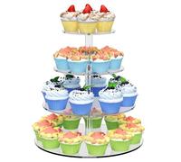 4 Tier Round Cupcake Stand, Acrylic Cupcake Display Stand for 50 Cupcakes, Clear Cupcake Holder Stand for Dessert Table, Cupcake Tower Stand for Wedding Birthday Party Graduation