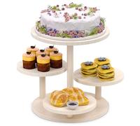 4 Tier Round Cupcake Tower Stand for 50 Cupcakes,Wood Cake Stand with Tiered Tray Decor,Farmhouse Tiered Tray Decor,Cupcake Display for Birthday Graduation Baby Shower Tea Party,White