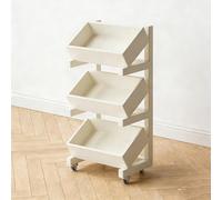 4-Tier Rubberwood Rolling Kitchen Trolley Cart with Wheels Multi-Functional rage for Fruits Vegetables Living Room & Study Stylish White Finish