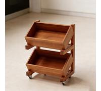 4-Tier Rubberwood Rolling Trolley Kitchen rage Cart with Wheels Versatile Fruit & Vegetable for Kitchen Living Room Study - Cherry Finish