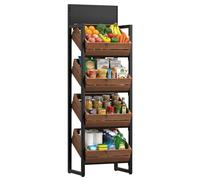 4-Tier Rustic Wooden Fruit & Vetable Display Rack - Versatile Market nd with Ad Header for Farm & Store - Black Produce Showcase nizer for Retais