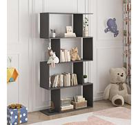 4 Tier S Shaped Bookshelf Wooden Geometric Freestanding Bookcase & Cube Display Shelf For Living Room, Study & Office (Black)
