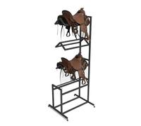 4 Tier Saddle Rack Stand For Western Style Saddles, Freestanding Saddle Pad Holder Cart with Wheels, Heavy Duty Horse Blanket Holder for Tack Room/ Stall