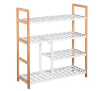 HOMCOM 4-Tier Shoe Rack Simple Home Storage w/ Wood Frame Boot Compartment Home - Natural wood color