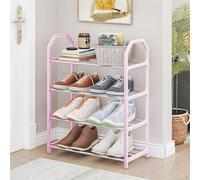 4 Tier Shoe Racks, Metal Shoe Storage Organiser Narrow Shoe Racks, Stackable Small Shoe Rack For Closet, For Hallway, Bedroom(Pink)