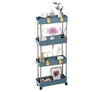 4-Tier Slim Mobile Shelving Unit Rolling Bathroom Storage Carts for Kitchen Bathroom Laundry Room Narrow Places Navy Blue