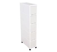 4-Tier Slim Rolling Storage Cart - Compact Plastic Shelves with Drawers for Kitchen & Bathroom, Ideal for Small Spaces & Fridge Side Organization, Narrow Design