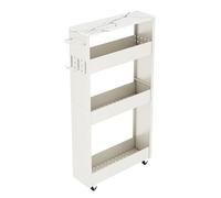 4 Tier Slim Storage Trolley Cart, Narrow Utility Cart with Wheels and Hooks for Small Places 13cm Width, for Kitchen/Bathroom/Laundry Room/Office, 13x42. 5x82cm