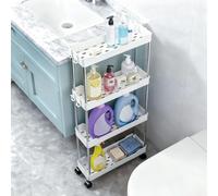 4 Tier Slim Storage Trolley Slide Out Rolling Utility Shelf Rack Storage Cart on Wheels Mobile Shelving Space Organizer with Hook for Small Narrow Spaces Kitchen/Bathroom/Laundry Room/Office,Plastic