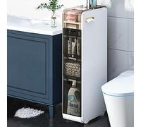 4 Tier Slim White Bathroom Storage Cabinet Bathroom Kitchen Compact Furniture Unit Stylish (17 x 41 x 59.3 cm)