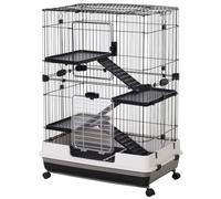 4-Tier Small Animal Cage on Wheels for Rabbits Ferrets Chinchillas 114cm Black