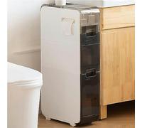 4 Tier Small Spaces Gaps Bathroom Storage Cabinet 6.9" W Skinny Bathroom Storage Cabinet Over The Toilet Storage Cabinet with Clear Drawers and Casters Bathroom Floor Cabinet Living Room To