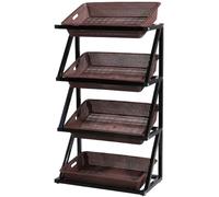 4-Tier Snack Display Stand for Convenience Store, Commercial Supermarket, with 4/8 Baskets for Onions & Potatoes, Brown Color, Durable Organization Solution