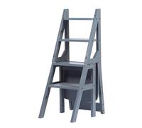4-Tier Solid Wood Folding Ladder Chair - Protable 4-Step Library Ladder,Foot Stools Ladder Flower Shelf Portable Wooden Stepladder for Office/Home/Kitchen/Library,Grey-37 * 47 * 90cm