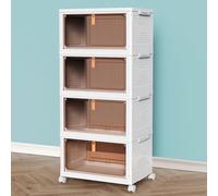 4 Tier Stackable Storage Bins with Lids, 23Qt Plastic Storage Containers with Magnetic Doors & Wheels, Collapsible Storage Bins Closet Organizers, Foldable Organization for Home, Party, Office, Dorm