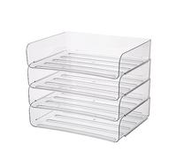 4 Tier Stackable Filing Trays, Letter Tray Organiser Desk Tidy File Document Holder A4 Paper Sorter for Office, School (Horizontal Transparent)