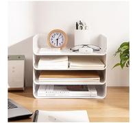 4 Tier Stackable Filing Trays, Letter Tray Organiser Desk Tidy File Document Holder A4 Paper Sorter for Office, School (Horizontal White)