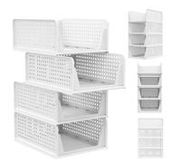 4 Tier Stackable Folding Wardrobe Organiser Rack Closet Storage Box Drawer Shelf Stackable Folding Wardrobe Organiser Shelf Rack Cloth Closet Storage Basket