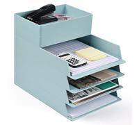 4 Tier Stackable Letter Tray File Organizer, Desktop Document File Tray Paper Sorter Organizer, Blue A4 Paper Organizer Tray for Home, Office, School