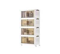 SONGMICS Storage Boxes with Lid, 4-Tier Stackable Organiser with 1 Lid, Plastic Storage Bins on Wheels, Magnetic Door, Home Organisation, White, 25 L per Tier, 100 L Total, RLB445WZ01