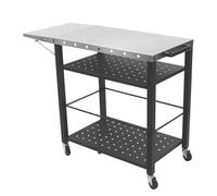 4-Tier Stainless Steel Cart 4*90.72kg BBQ Storage Cart Table 80*50*83cm Outdoor Grill Dining with Foldable Side Lockable Wheels Adjustable Shelves, Portable Cooking Prep Table for Outdoor Barbecue