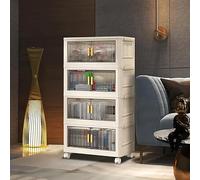 4 Tier Storage Bins with Lid,boxes front opening, Rolling Storage Cabinet with Wheels, Vertical Storage Tower,White Plastic Shoe Box,Foldable White Plastic Box Stackable,for Living Room, Bedroom