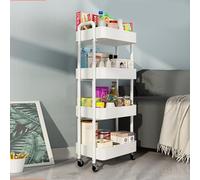 4-Tier Storage Rolling Cart Trolley Metal Mobile Shelving Organiser with 360° Swivel Wheels for Kitchen, Bedroom, Bathroom Laundry Office Multi-Purpose Rolling Organizer Trolley Shelf (White) (White)