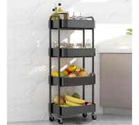 4-Tier Storage Rolling Cart Trolley Metal Mobile Shelving Organiser with 360° Swivel Wheels for Kitchen, Bedroom, Bathroom Laundry Office Multi-Purpose Rolling Organizer Trolley Shelf (White) (Black)
