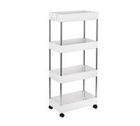 4 Tier Storage Trolley Cart on Wheels - Multi-Purpose Rolling Utility Cart Shelf Rack Shelving Organizer for Office, Kitchen, Bedroom, Bathroom, Laundry Room & Dressers