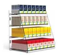 4 Tier Supermarket Cigarettes Display Rack, Transparent Retail Display Shelves, Auto Push Cigarettes Box Rack for Convenience Stores, Department Stores