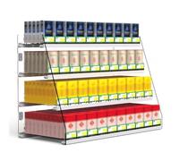4 Tier Supermarket Cigarettes Display Rack, Transparent Retail Display Shelves, Auto Push Cigarettes Box Rack for Convenience Stores, Department Stores