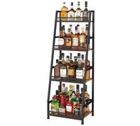 4-Tier Trapezoid Liquor Stand for Home Bar, Stepped Wine Rack Freestanding Floor for Liquor Whiskey Wine, Versatile Corner Wine Bottle Display Stand with Fences, Vintage Brown（Patent Pending）
