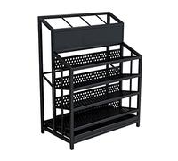 4-Tier Umbrella Stand with Pull-out Drip Tray - Multi-Function Umbrella Holder for Hotels Schools & Shops - Stylish Umbrella Rack for Hallways (Blue & Black)