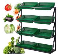 4-Tier Vegetable Storage Rack with 8 Baskets, Commercial Supermarket Fruit & Snack Display Stand for Grocery and Convenience Stores