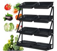 4-Tier Vegetable Storage Rack with 8 Baskets, Commercial Supermarket Fruit & Snack Display Stand for Grocery and Convenience Stores