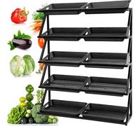 4-Tier Vegetable Storage Rack with 8 Baskets, Commercial Supermarket Fruit & Snack Display Stand for Grocery and Convenience Stores