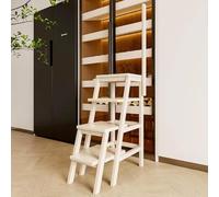 4 Tier White Ladder Chair, Wooden Step Stool And Chair For Adults, Bamboo Stepladder Library Step Ladder And Chair, Modern Sitting Stool Counter Seat Kids Small Play Table