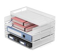 4 Tier White Mesh Paper Tray with Handle, Foldable File Organizer for Desk, No-Tool Setup Document Holder, Letter/A4 Size Desktop Sorter for Home Office School Use