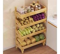 4 Tier Wood Fruit Vegetable Basket Stand, 39 Inch Tall Large Capacity Home Shelf with Detachable Tray