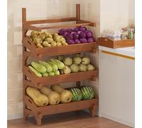 4 Tier Wood Fruit Vegetable Basket Stand, 39 Inch Tall Large Capacity Vertical Shelf with Detachable Tray