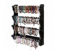 4-Tier Wooden Bracelet Holder Wall-Mounted - Black Jewelry Display Stand for Bracelets, Bangles, Watches- Rustic Wall Jewelry Organizer for Home, Store, or Craft Show - Bracelet Display Rack