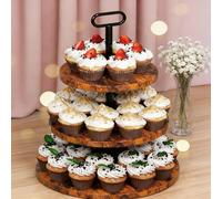 4 Tier Wooden Cupcake Display Stand, Wood Retail Countertop Display Shelves Rustic Party Risers Cake Stand Shelf Makeup Step Perfume Organizer for Spice Plant Dessert Craft Perfume (3 Tier Round)