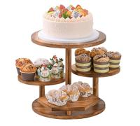 4 Tier Wooden Cupcake Stand, Dessert Cup Cake Tower Stand, Vintage Holder Pastry Display Stand, 12 Inches Tiered Serving Tray for 50 Cupcakes, for Birthday Party Wedding Christmas (Round shape)