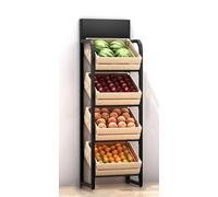 4-Tier Wooden Floor-Standing Fruit & Vegetable Storage Rack - Supermarket Display for Onions Potatoes & Produce - Versatile Kitchen Utility Shelf (Black)